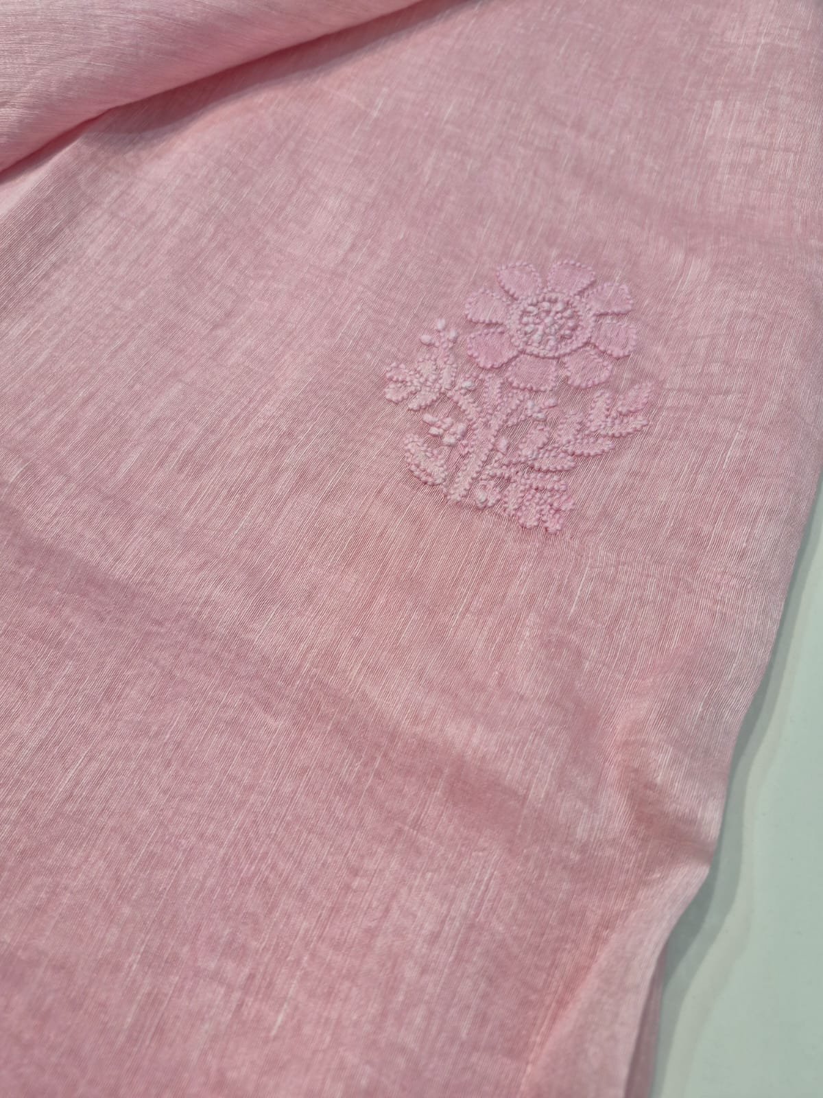 Light Pink Pure Linen Tussar Saree image 4