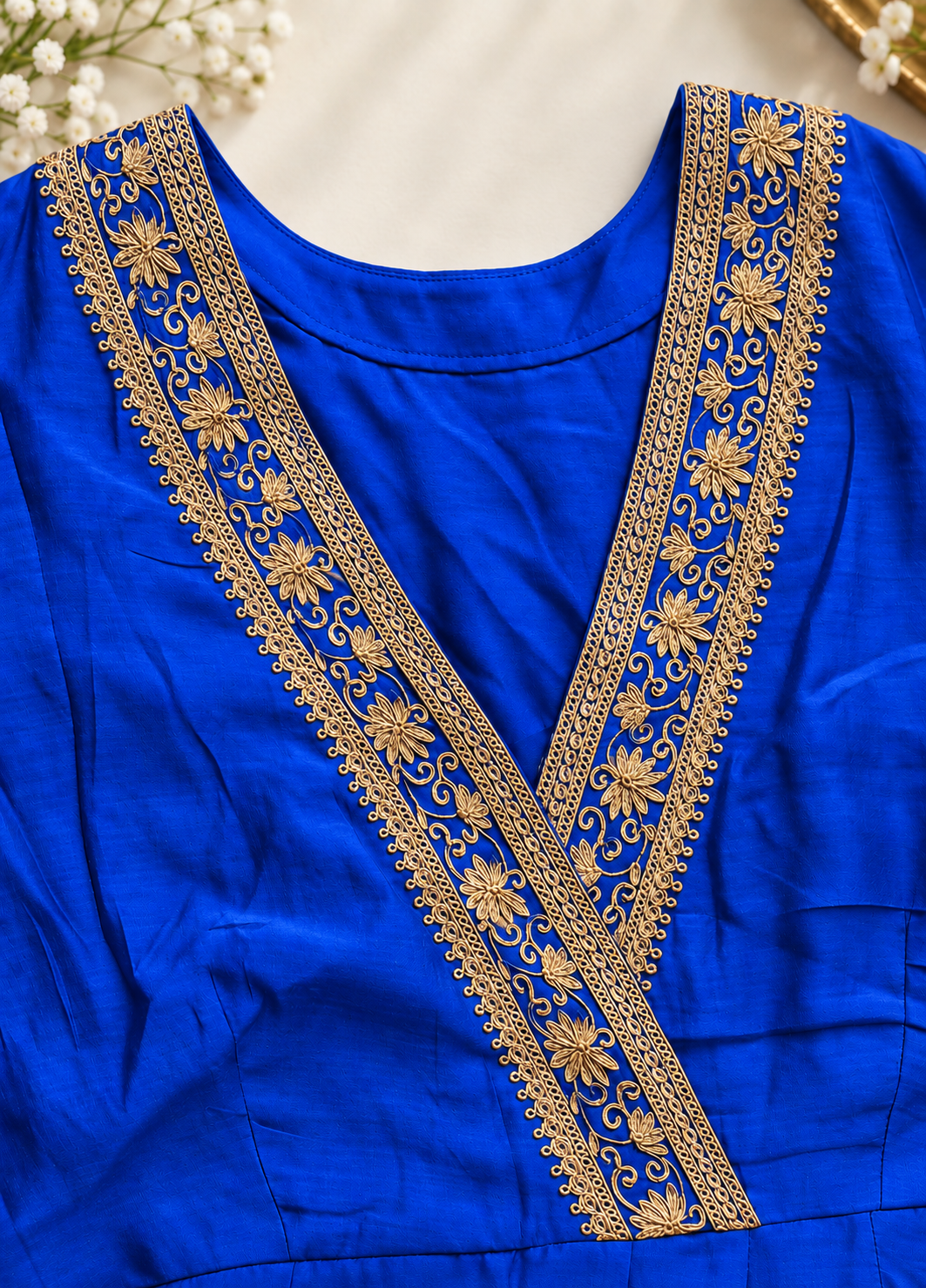 Electric Blue Mul Chanderi Anarkali image 2
