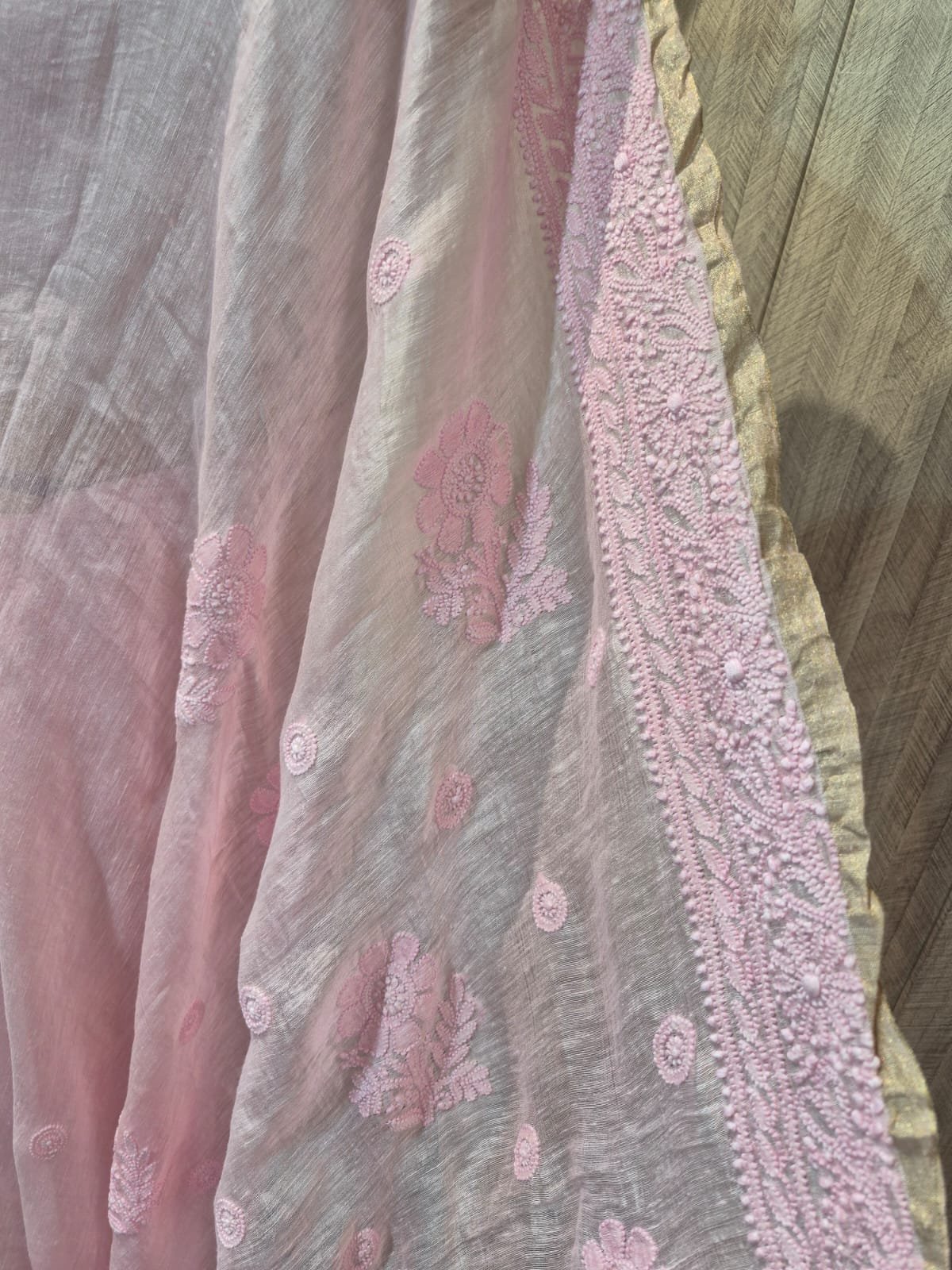 Light Pink Pure Linen Tussar Saree image 7