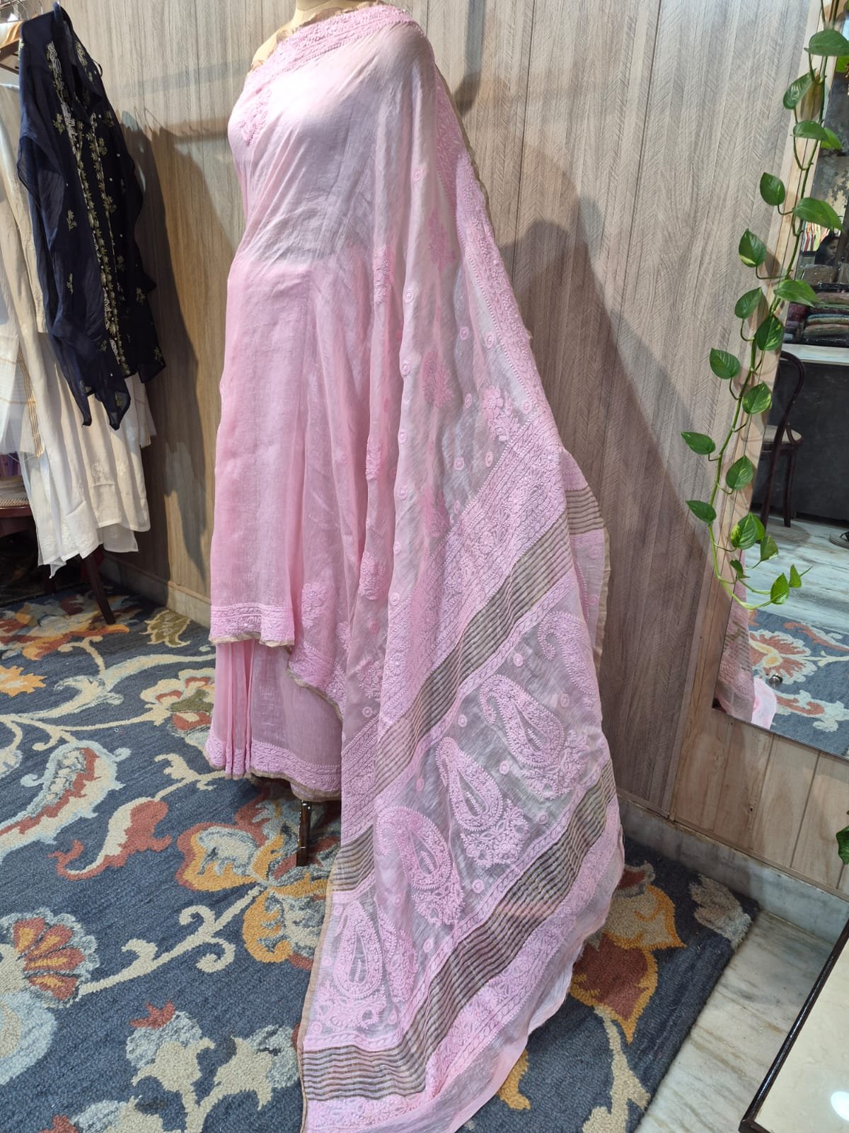 Light Pink Pure Linen Tussar Saree image 2