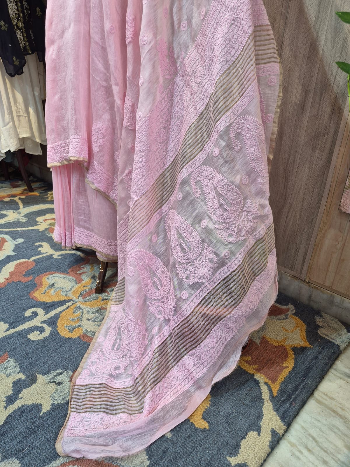 Light Pink Pure Linen Tussar Saree image 3