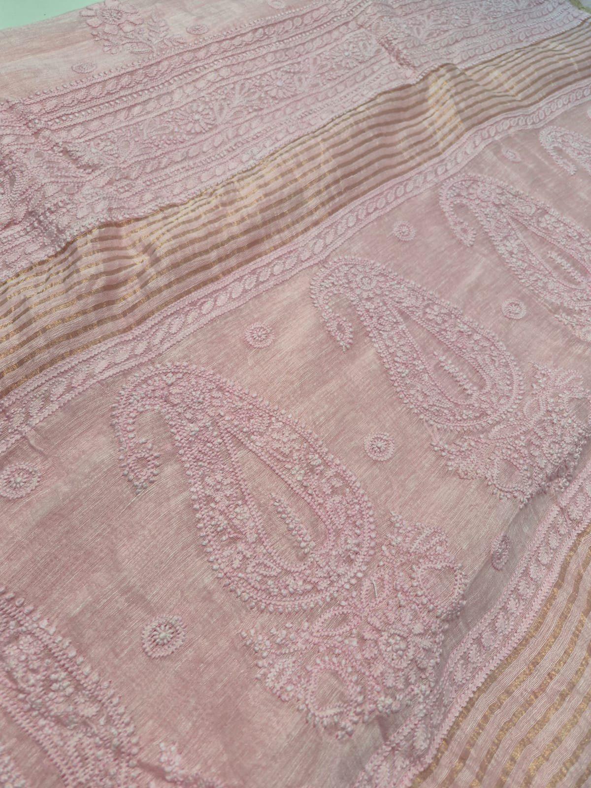 Light Pink Pure Linen Tussar Saree image 6