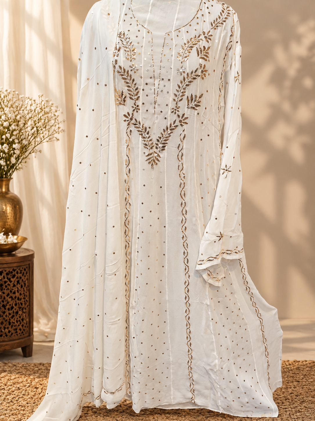 Ivory Kaamdani Viscose Anarkali Semi Stitched