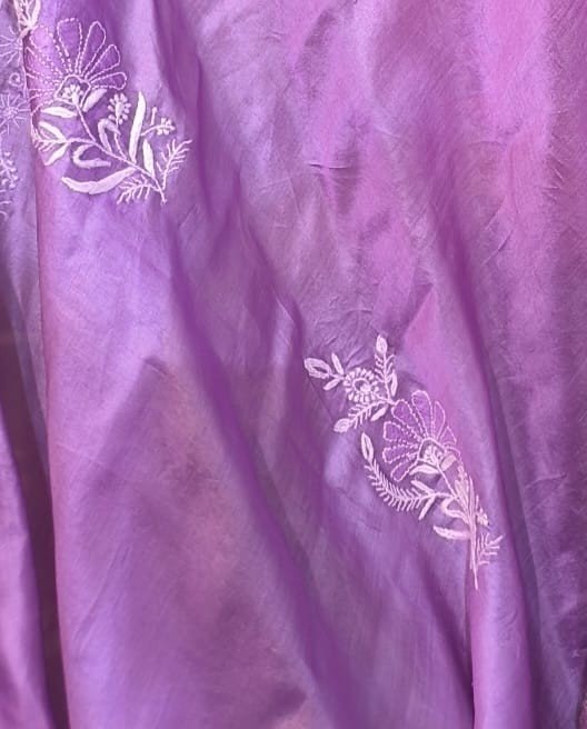 Lavender Pure Tussar Silk Embroidered Saree image 4