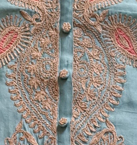 Aqua Blue Pure Chanderi Suit Set with Organza Dupatta image 6