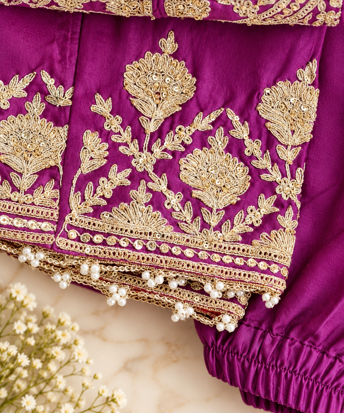 Royal Purple Pure Chanderi Silk Suit Set with Organza Dupatta image 7