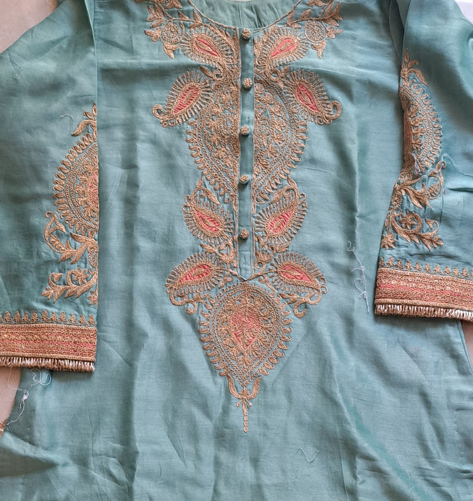 Aqua Blue Pure Chanderi Suit Set with Organza Dupatta image 4