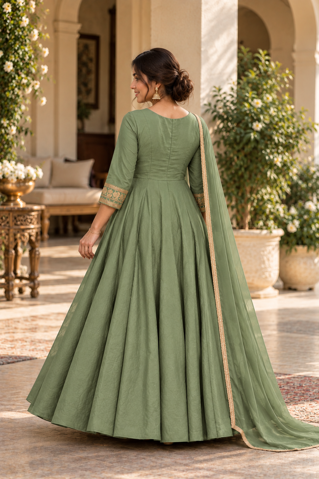 Sage Green Mul Chanderi Anarkali image 2