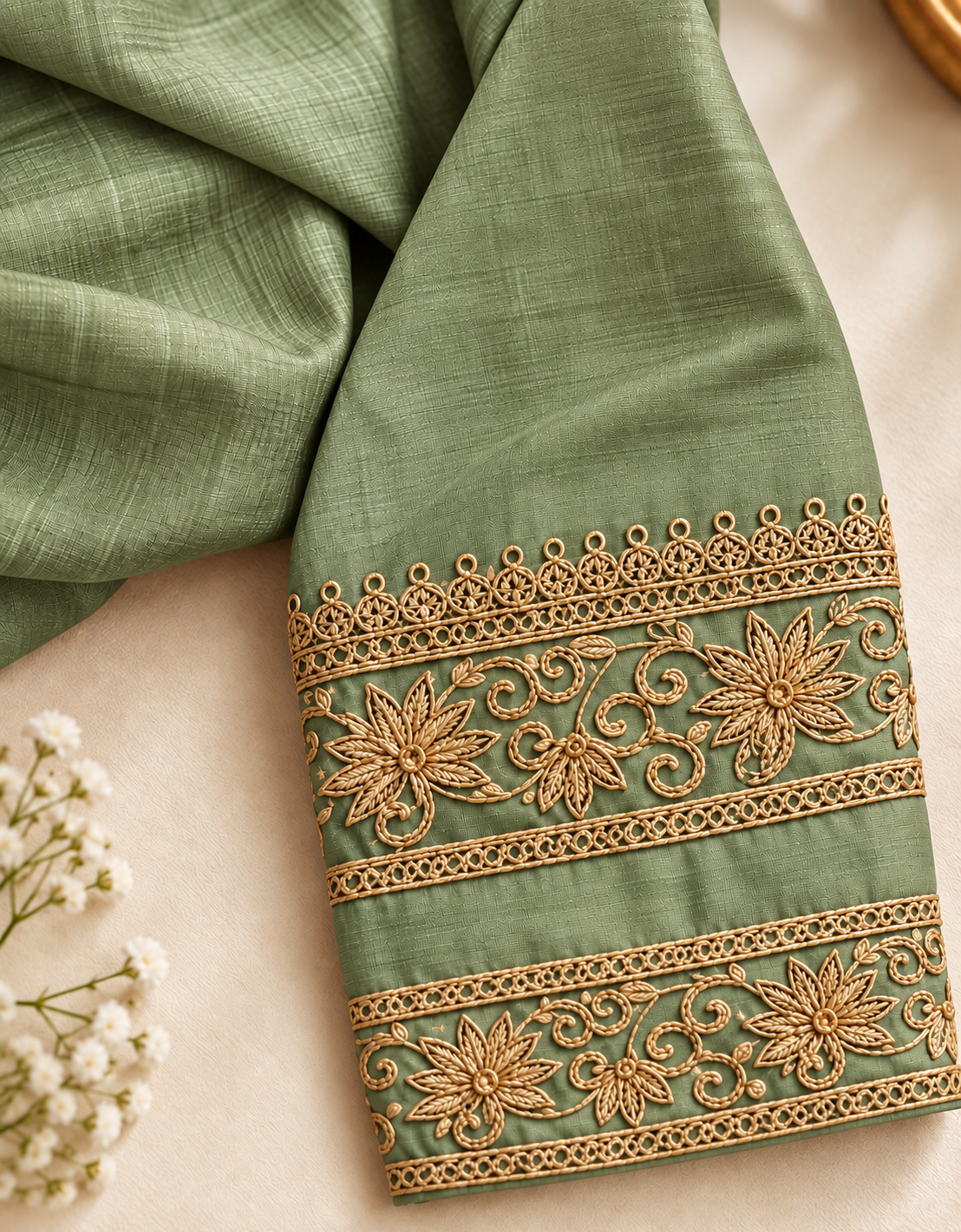 Sage Green Mul Chanderi Anarkali image 4