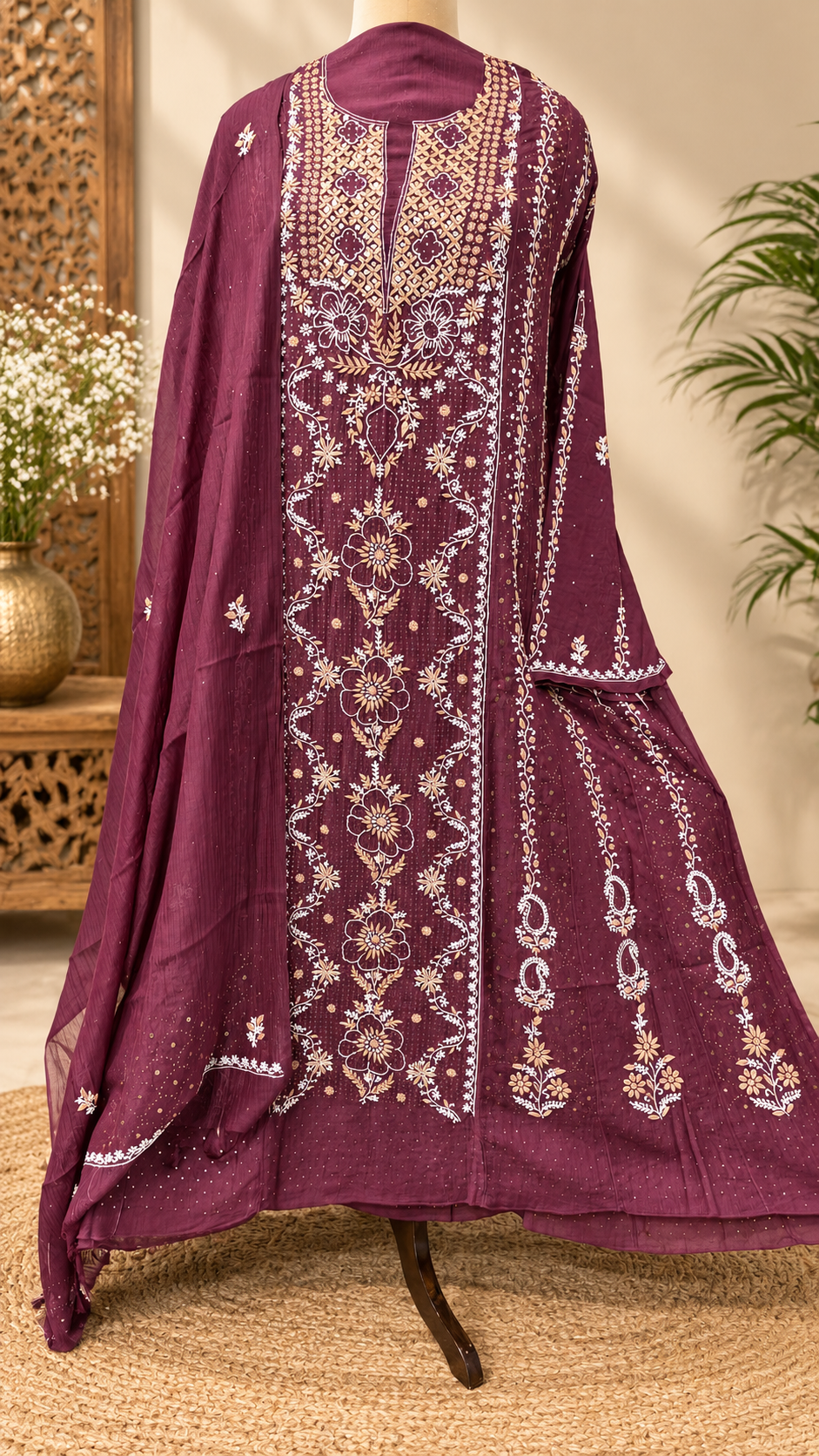 Mul Chanderi Anarkali with Mukaish Work