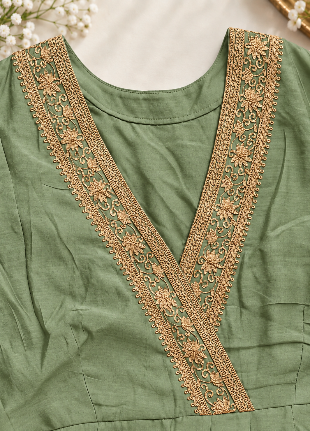 Sage Green Mul Chanderi Anarkali image 3
