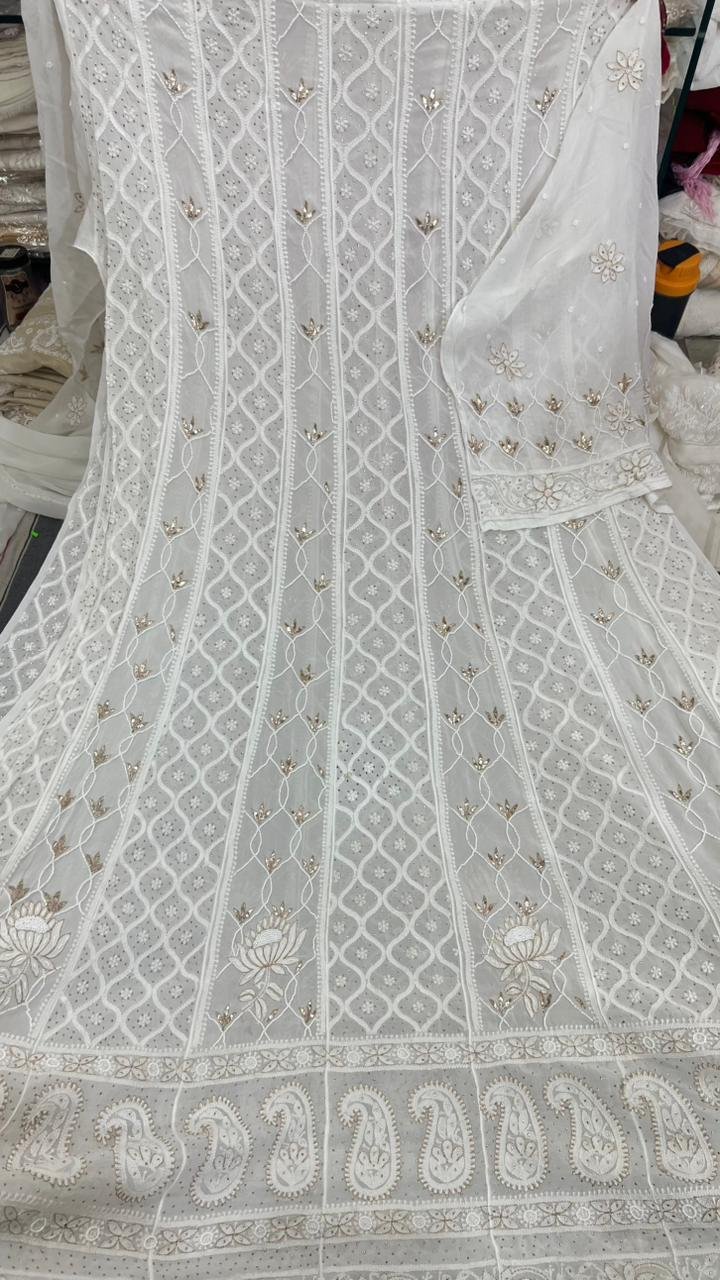 Pure Georgette Anarkali With Pearl Work