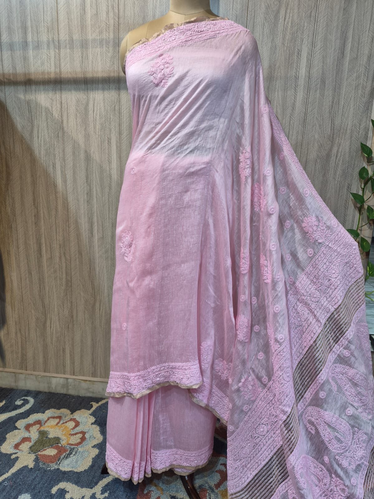 Light Pink Pure Linen Tussar Saree image 5