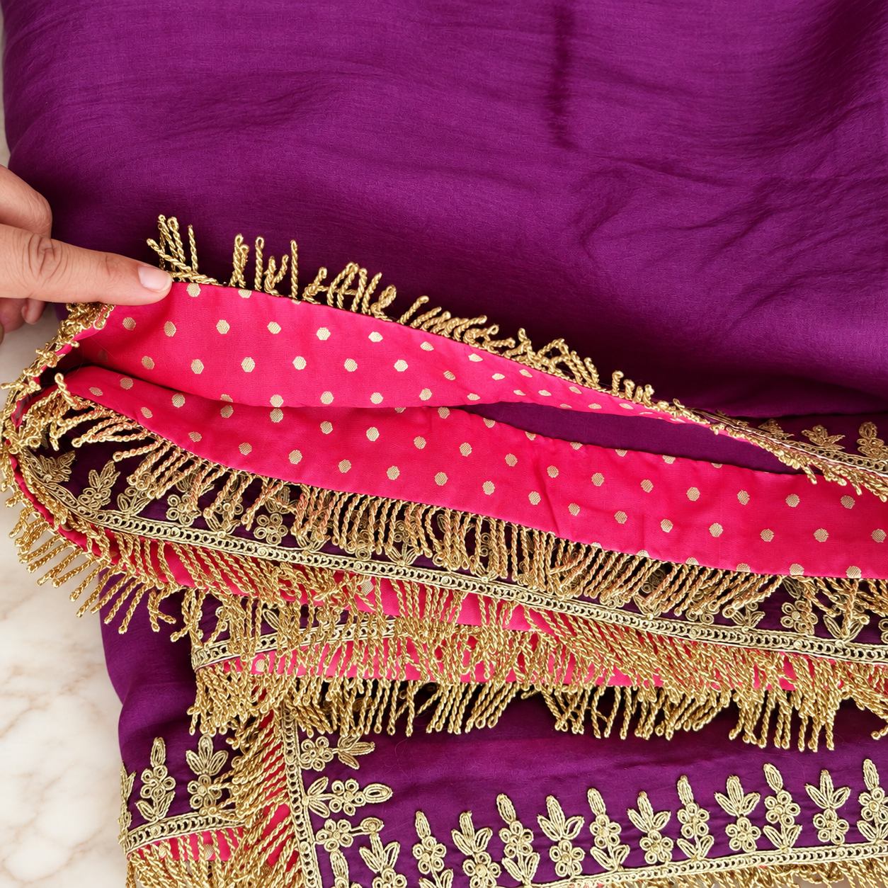 Royal Purple Pure Chanderi Silk Suit Set with Organza Dupatta image 3