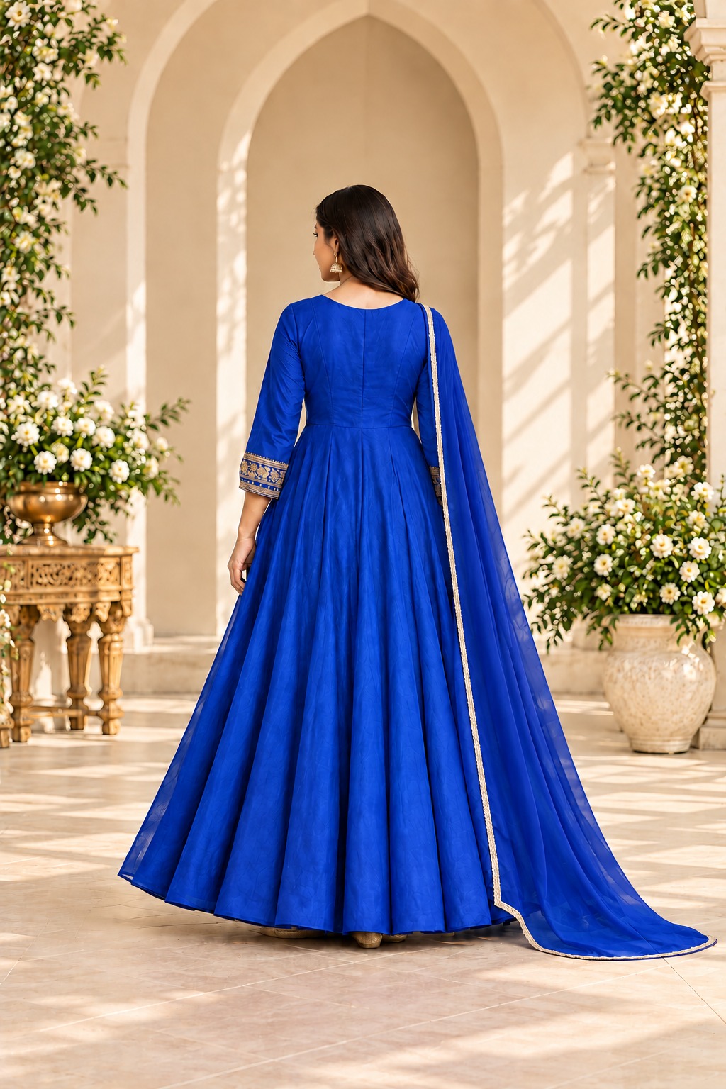 Electric Blue Mul Chanderi Anarkali image 3