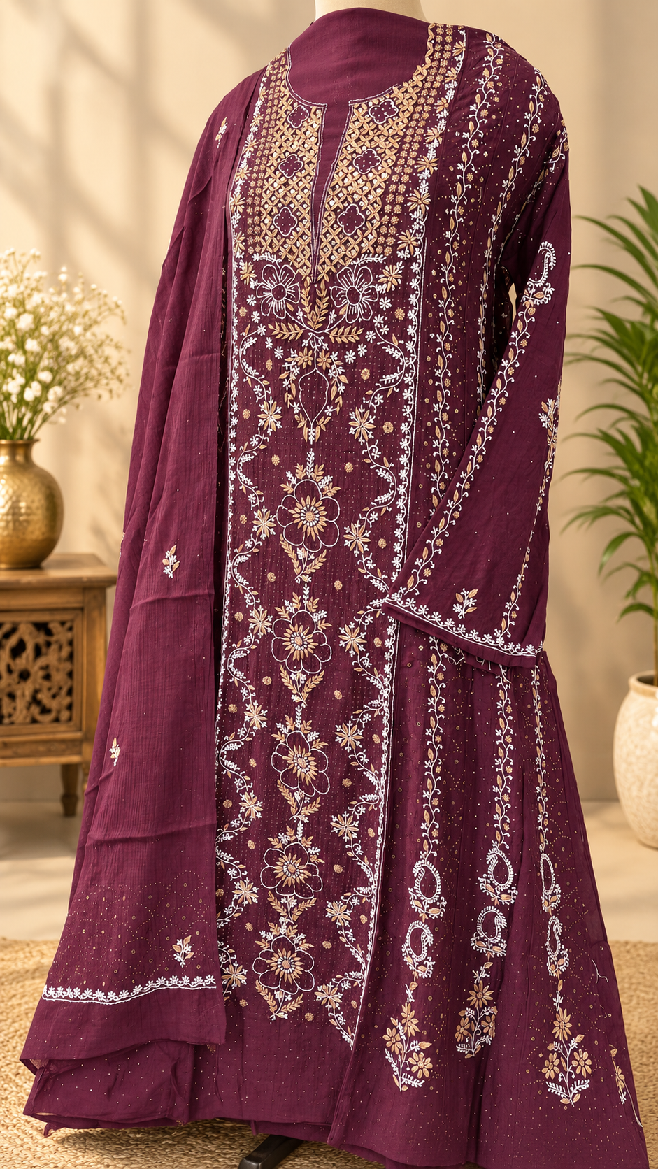 Mul Chanderi Anarkali with Mukaish Work image 7