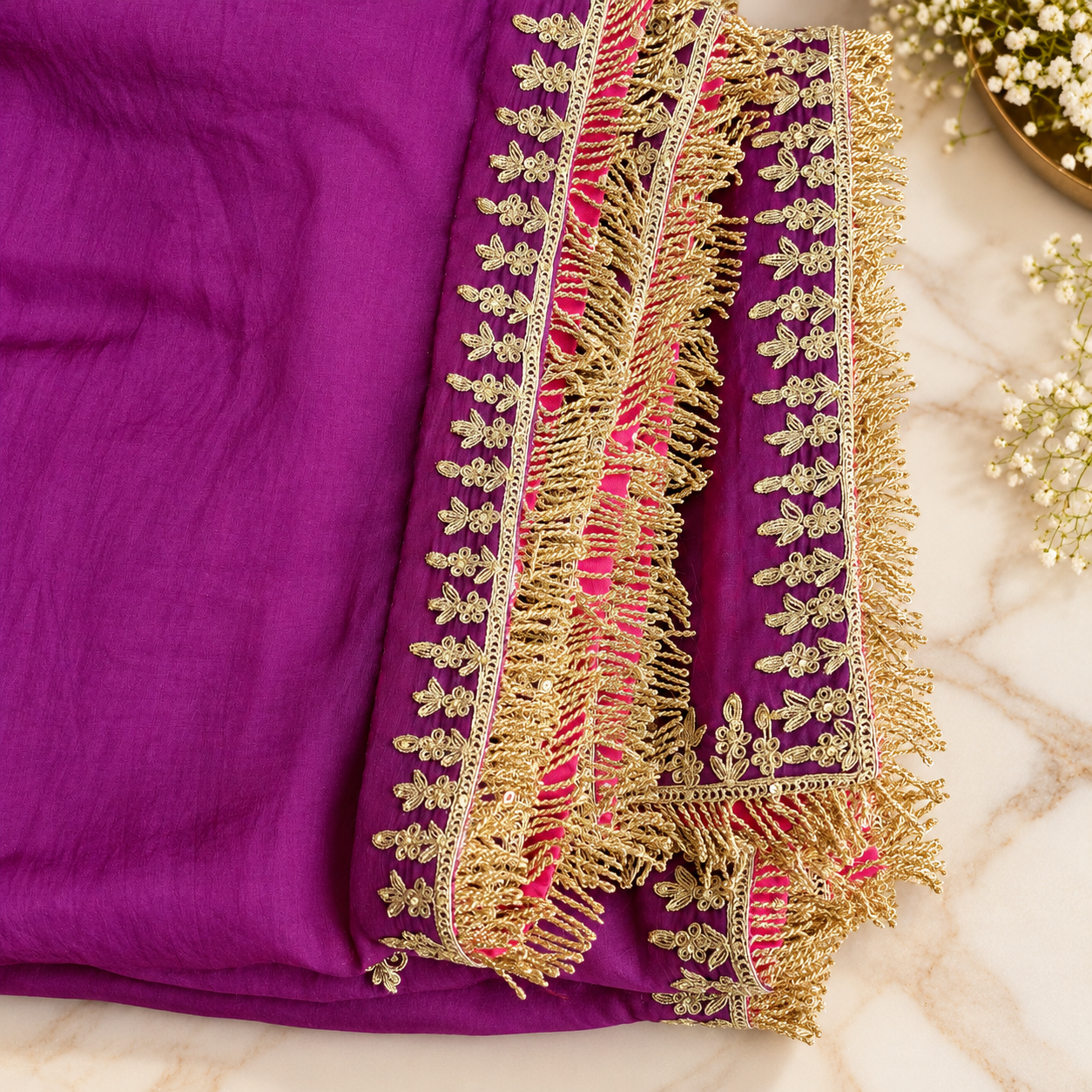 Royal Purple Pure Chanderi Silk Suit Set with Organza Dupatta image 2