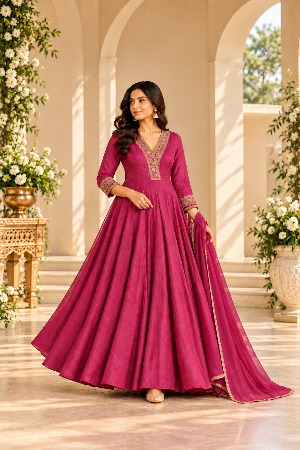 Berry Mul Chanderi Anarkali
