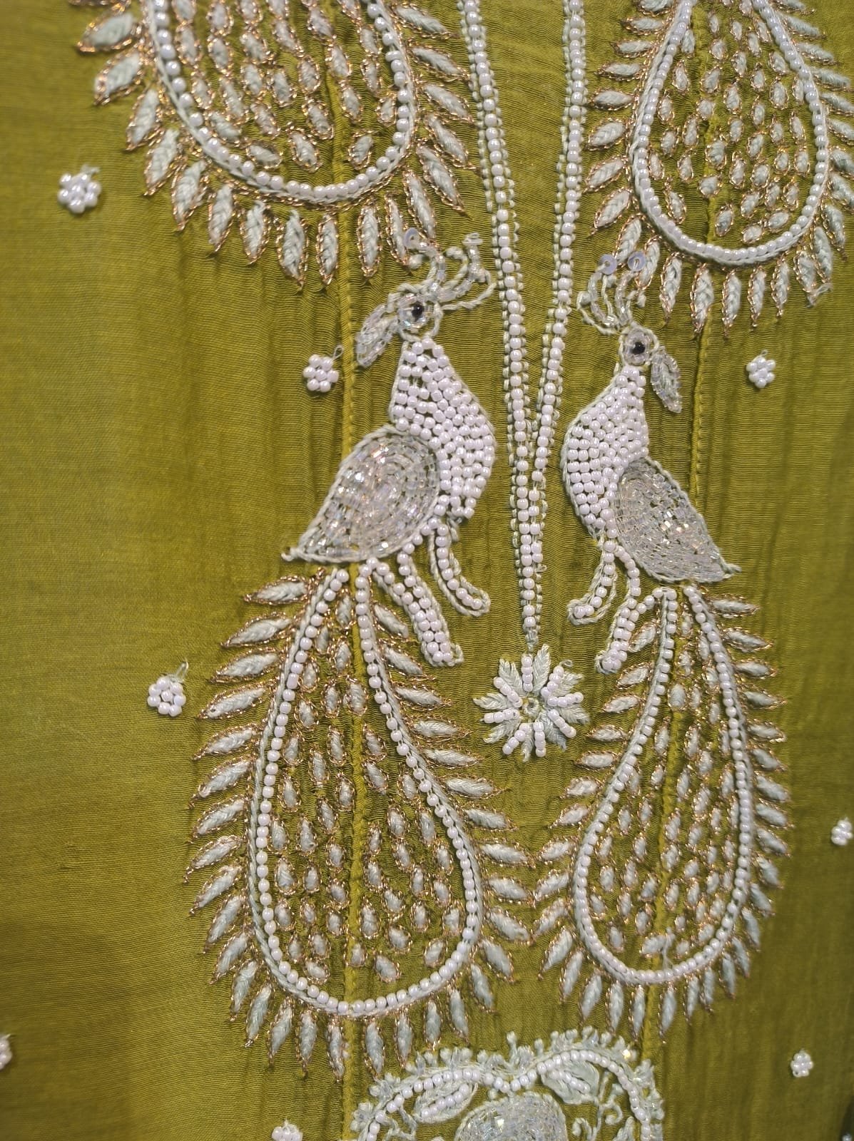 Mul Chanderi Anarkali-Lime Green(Semi-Stitched) image 4