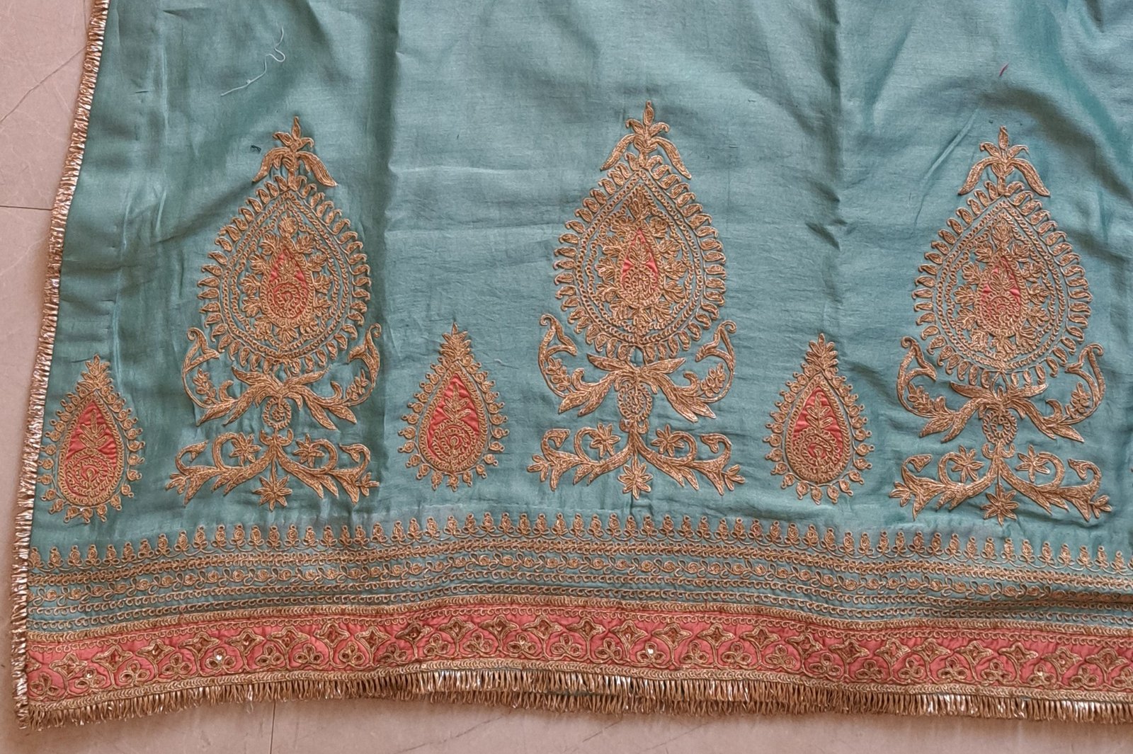 Aqua Blue Pure Chanderi Suit Set with Organza Dupatta image 5